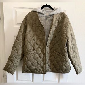 NWT SAGE Women’s Olive Lightweight Quilted, Removable Sweatshirt Hood Jacket